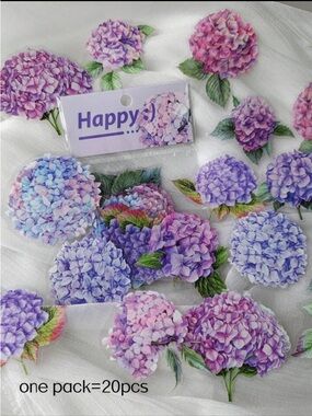 Hydrangea Floral Translucent Stickers - Purple & Pink Shades (20pcs)